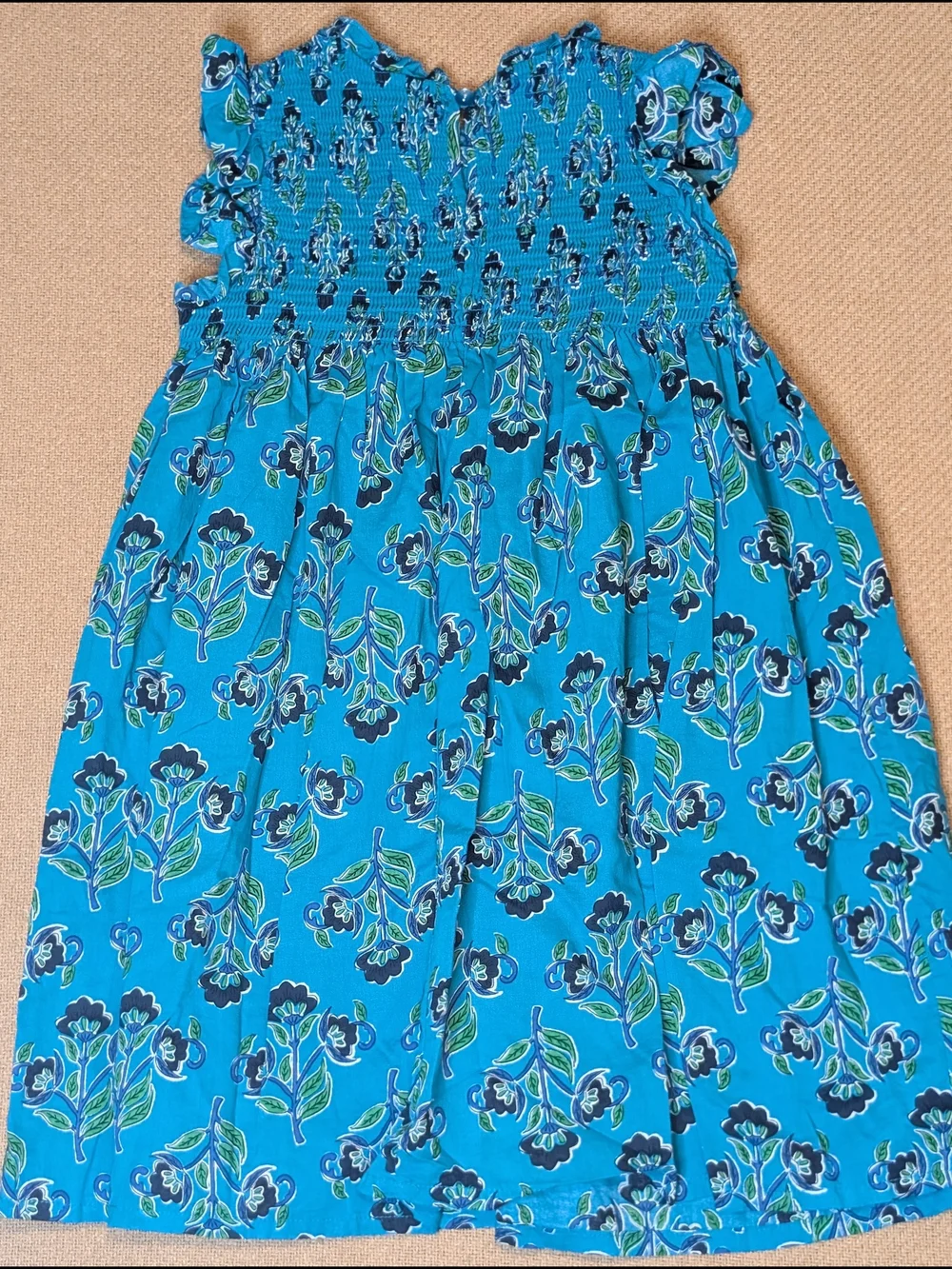 French Connection Girls Teal Blue Floral Patterned Cotton Smocked Dress